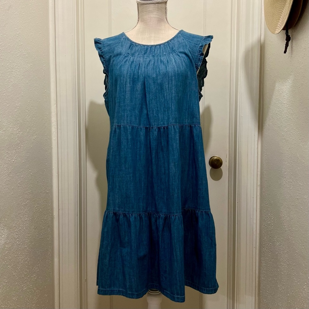 NWOT Old Navy Sleeveless Denim Ruffle Dress Medium - Picture 2 of 6